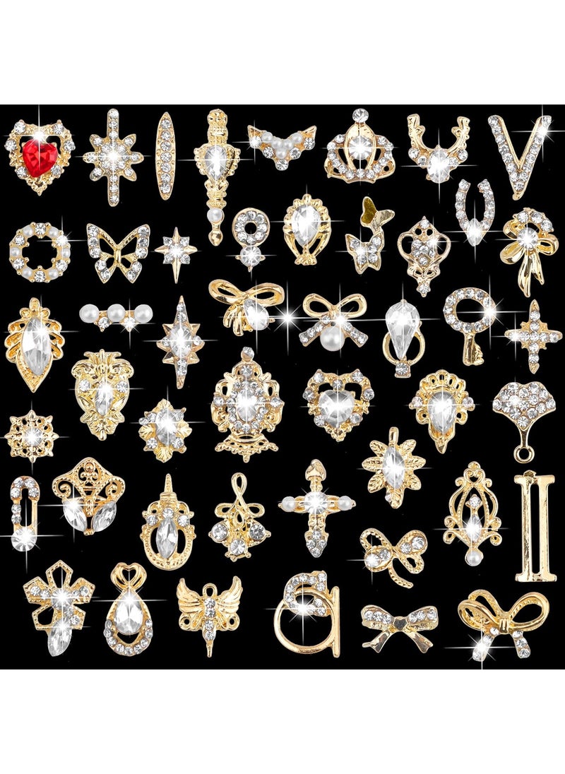 EBANKU 48 PCS 3D Nails Art Rhinestones Luxury Shiny Nail Diamonds Rhinestones Metal Nail Jewels for Alloy Nail Decorations