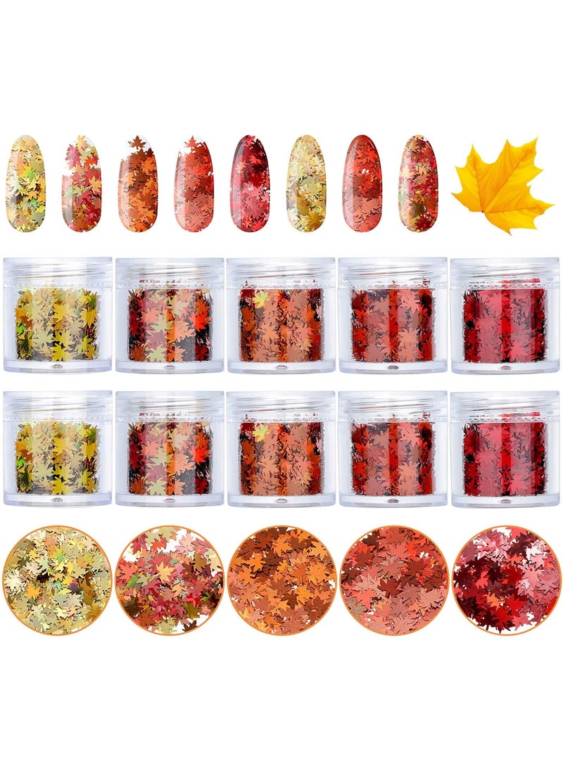 Maitys 10 Boxes Fall Nail Glitter Stickers Autumn Nail Leaves Thanksgiving Maple Leaf Nail Sequins Decor Halloween Christmas Holographic Nail Design Sequins Decals for Women DIY Nail Decoration