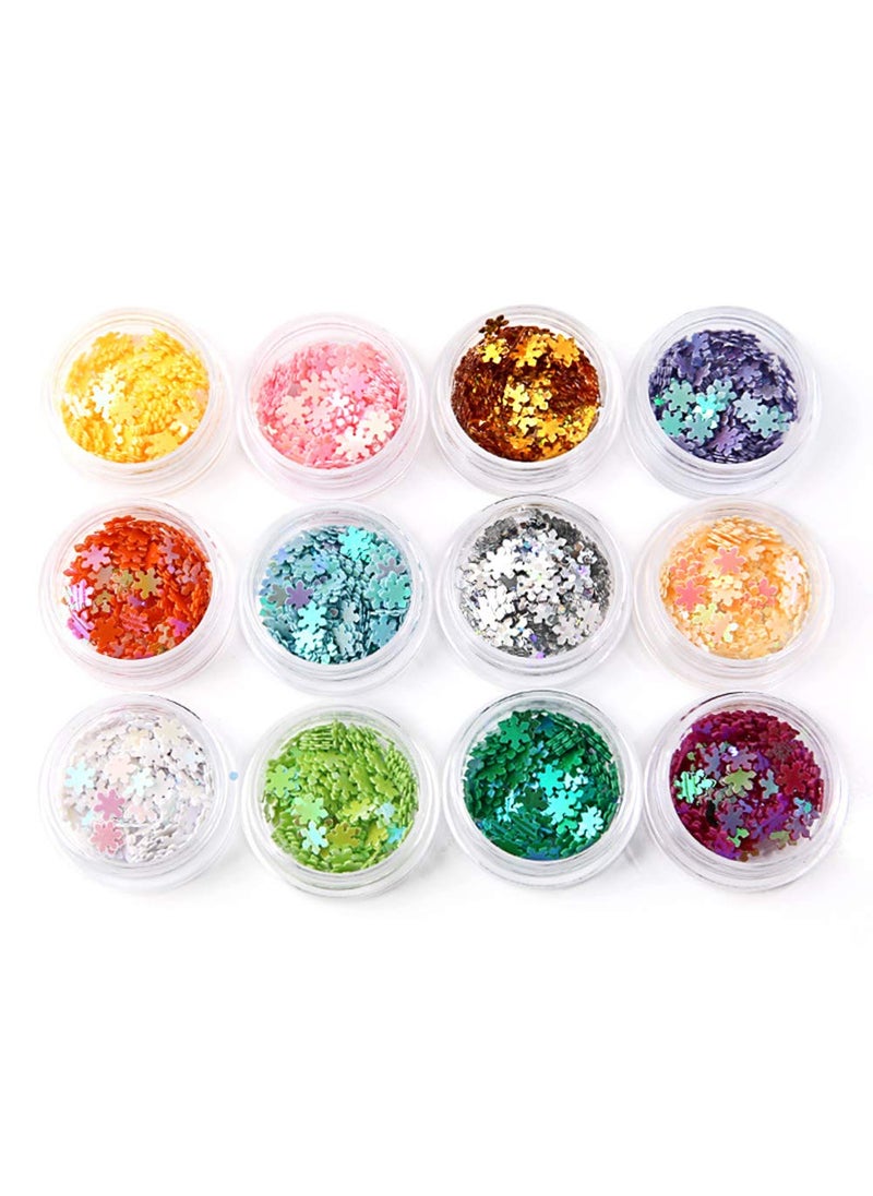 Nail Art DIY Snowflakes Glitter Sequins 3D Christmas Flower Flakes 12 Colors