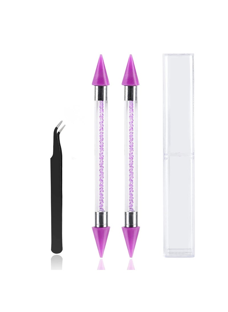 Nail Rhinestones Picker Dotting Pen, Upgrade Dual-Ended Wax Pencil For Rhinestones with 1 Tweezers, Nail Art Tools Set for Nail Art DIY Decoration