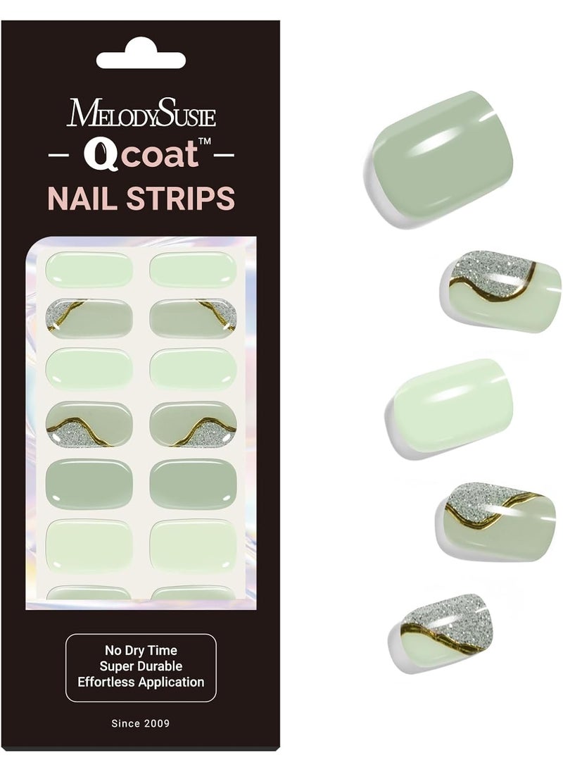 MelodySusie Qcoat Fully Cured Gel Nail Strips, Milky Green Waves, UV Free Nail Polish Strips, Salon Quality, Long Lasting Gel Nail Stickers, Includes 22 Nail Wraps, 2 Prep Pads
