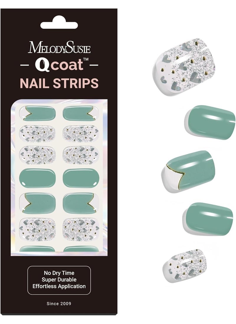 MelodySusie Qcoat Fully Cured Gel Nail Strips, Mint, UV Free Nail Polish Strips, Salon Quality, Long Lasting Gel Nail Stickers, Includes 22 Nail Wraps, 2 Prep Pads, Nail File, Wooden Stick