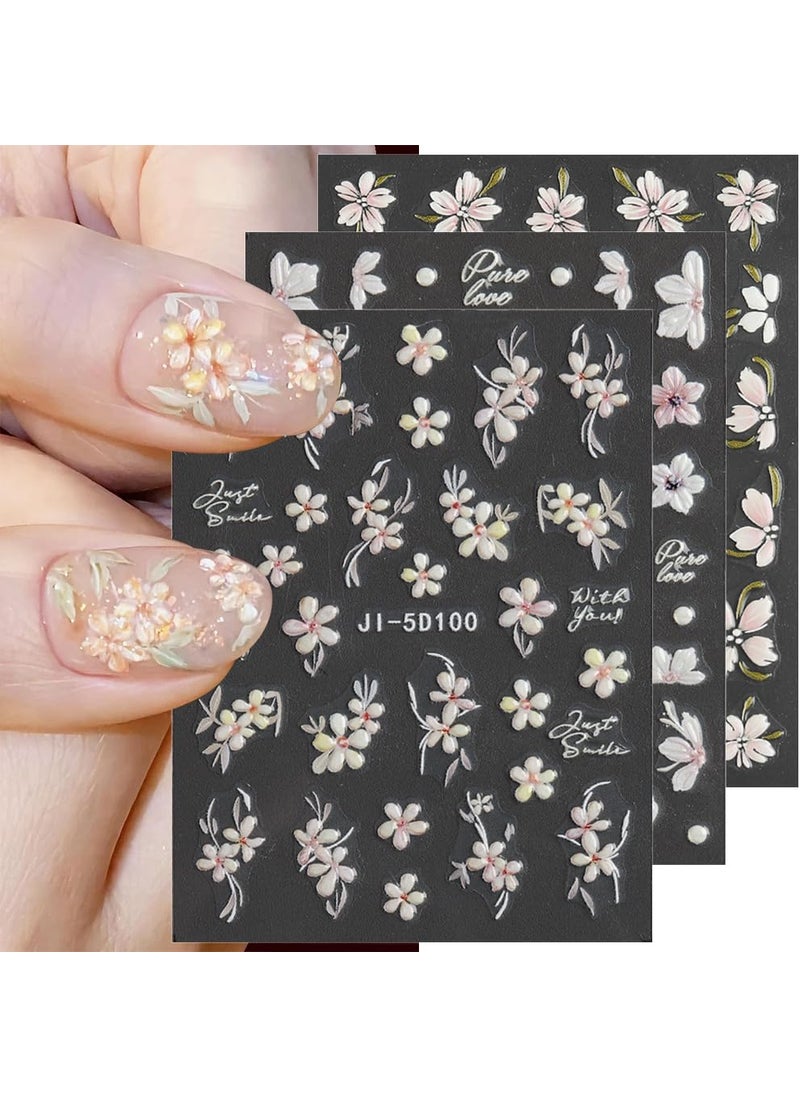 6 Sheets 5D Embossed Sakura Flower Nail Stickers For Nail Art,Cherry Blossom Petals Nail Design Nail Art Stickers Spring Floral Nail Decals Pink Flowers Nail Sticker For Nail Supplies Nail Accessories