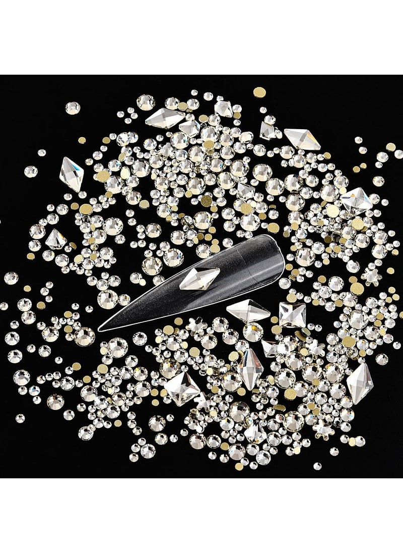 Blinginbox 150pcs Nail Art Rhinestones White Flatback Round Rhinestones Charms Nail Gem Stones with 20pcs Multi Shapes K9 Bling Glass Crystals Diamonds Jewelry for Nail DIY Crafts Faces Makeup.