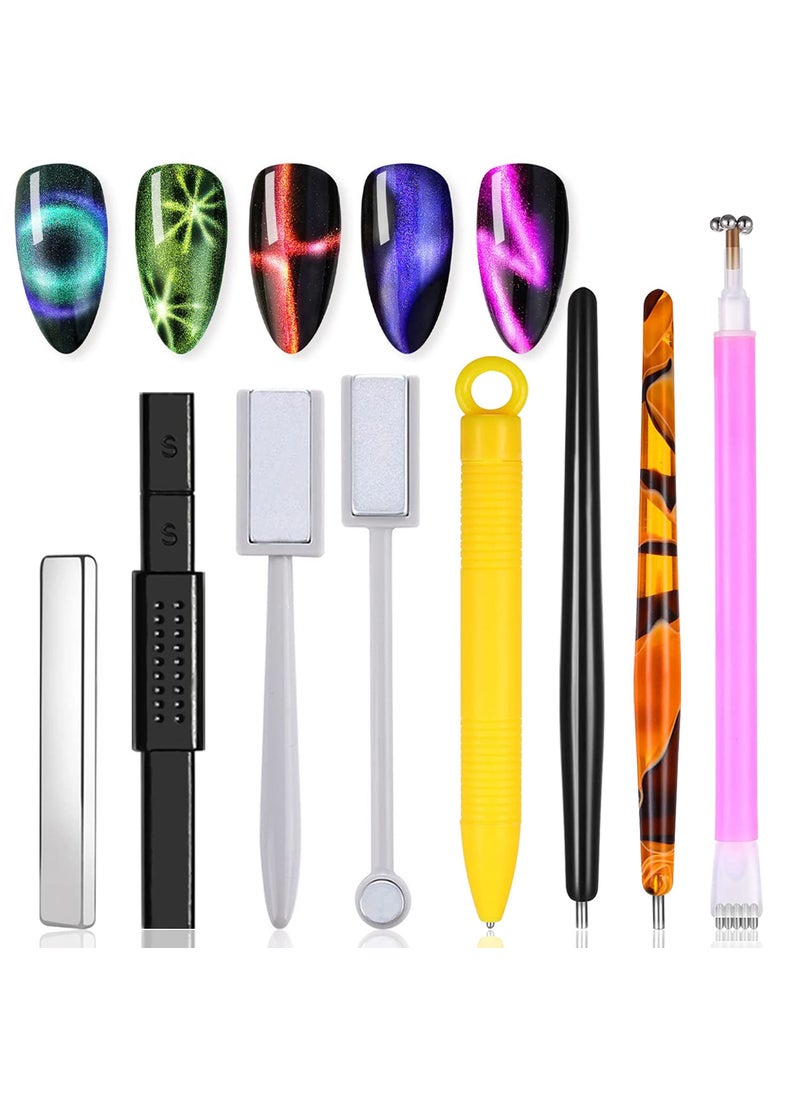 SILPECWEE 8 Pieces Nail Magnet Tool Set Cat Eye Magnet for Nails Magnetic Nail Polish Pens Double-head Magnet Stick Nail Art Accessories for DIY 3d Magnetic, Salon, Studio or Home