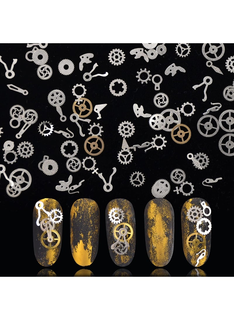 Ultra-Thin 3D Punk Metal Nail Sequins Decal Time Gears Cogs Nail Art Charms Steampunk Gold Silver Nail Studs Alloy Nail Art Decorations 1000PCS for Manicure Craft DIY
