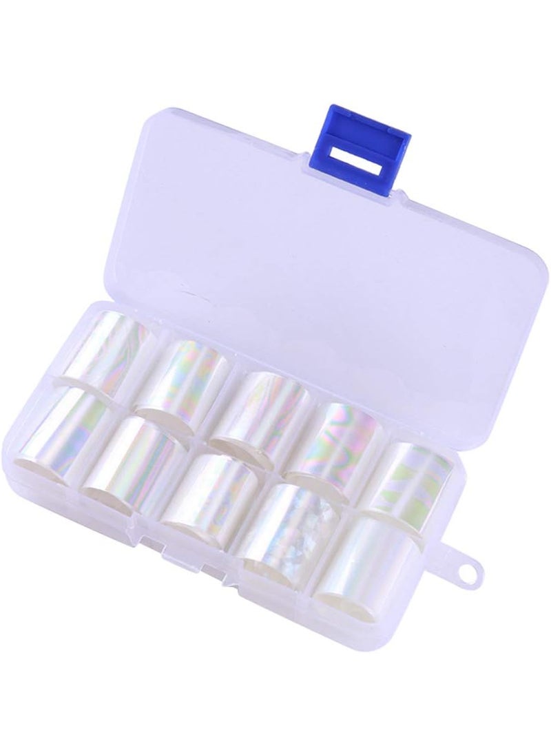 WOKOTO 10 Rolls White Pearl Color Holographic Nail Art Foil Transfer Roll Set Mix-Pattern Stickers Nails Transfer Decals Wraps Kit(1.0inchs*39.4inchs / 2.5cm*100cm)