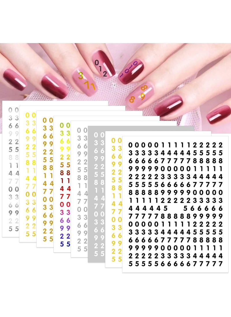 DANNEASY 8 Sheets Small Number Nail Art Stickers for Women Kids Girl Number for Nails Self Adhesive Nail Stickers Number Nail Decals 3D Nail Design Nail Decoration
