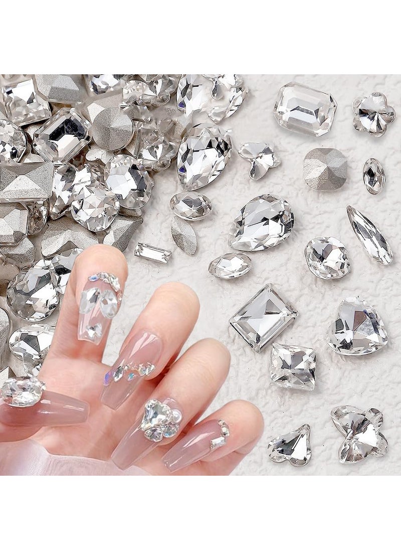 48Pcs Mix Clear White Nail Rhinestones Nail Charms,3D Heart Butterfly Nail Gems Charms for Nails Luxury Shiny Star Flower Nail Crystals Nail Charm for Women Nail Designs Nail Supplies Nail Accessories