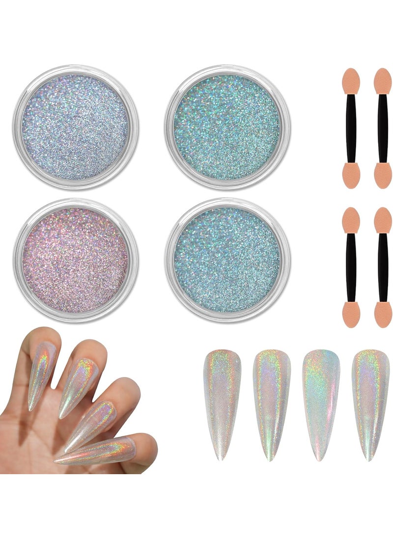 Allstarry Chrome Nail Powder Holographic Aurora Metallic Mirror Laser Effect Pigment, Iridescent ICY Aurora Glitter Dust Kit for Gel Polish Nail Art Decoration, Resin Craft - Emerald Rainbow