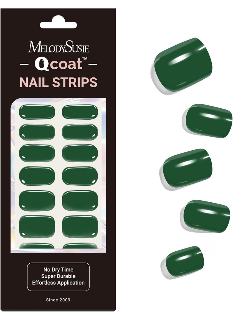 MelodySusie Qcoat Fully Cured Gel Nail Strips, Green, UV Free Nail Polish Strips, Salon Quality, Long Lasting Gel Nail Stickers, Includes 22 Nail Wraps, 2 Prep Pads, Nail File, Wooden Stick