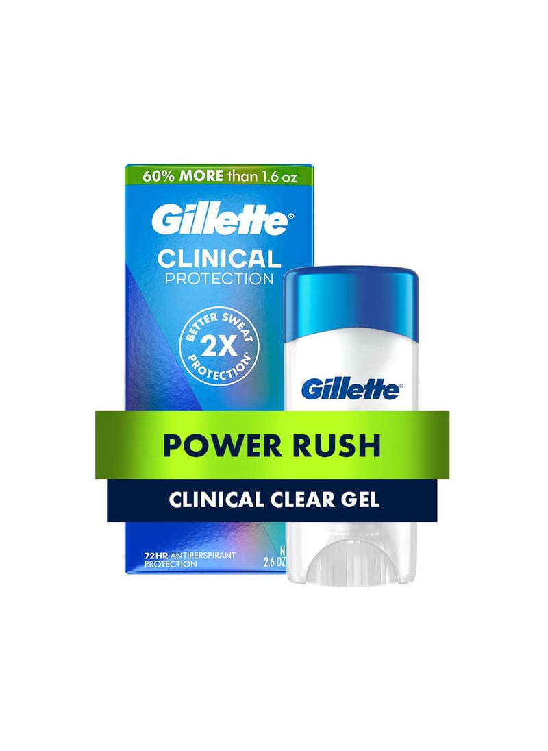 Gillette Clinical Antiperspirant and Deodorant for Men, 72hr Sweat & Odor Protection, Long Lasting Freshness, Anti-White Mark Technology, Clear Gel, Power Rush Scent, 2.6 oz