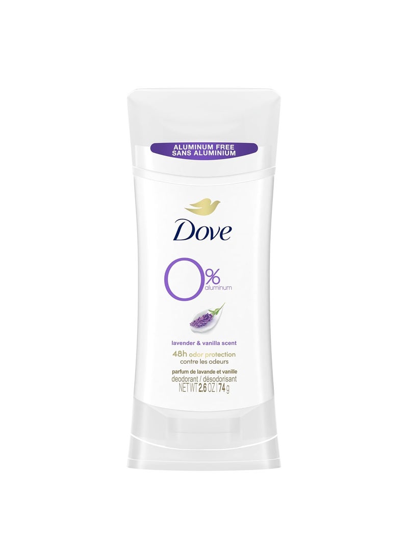 Dove 0% Aluminum Deodorant Stick Non irritating Deodorant for Underarm Care Lavender and Vanilla Kindest Aluminum free Deodorant 2.6 oz