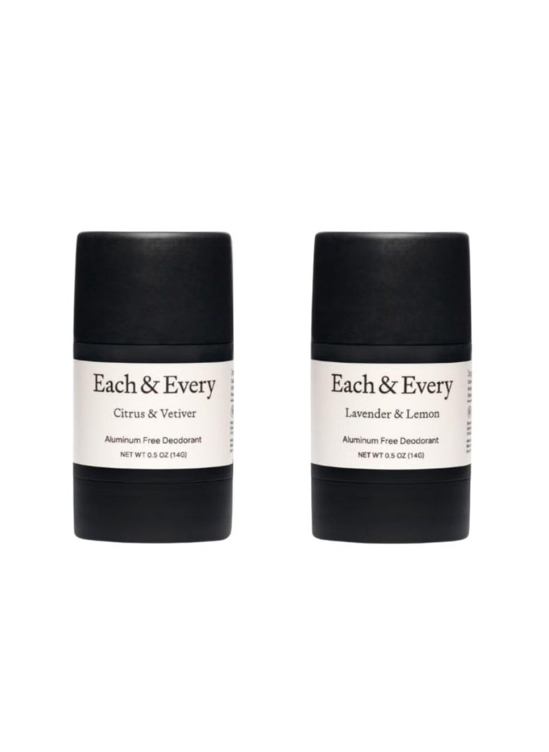 Each & Every All Natural Deodorant for Women & Men - Sensitive Skin, Vegan, Baking Soda & Aluminum-Free Deodorant - Clean Long Lasting Odor Control - Multiple Scents, Natural Fragrance (0.5oz, 2pk)