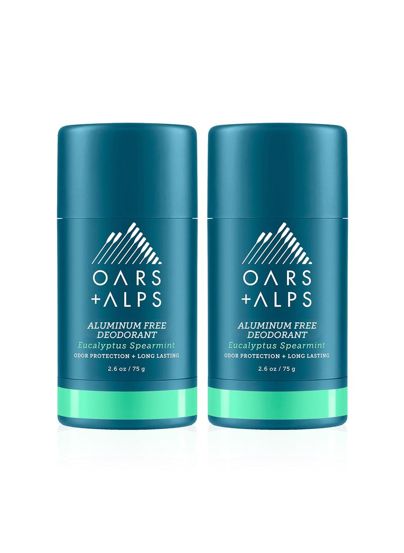 Oars + Alps Aluminum Free Deodorant for Men and Women, Dermatologist Tested and Made with Clean Ingredients, Travel Size, Eucalyptus Spearmint, 2 Pack, 2.6 Oz Each