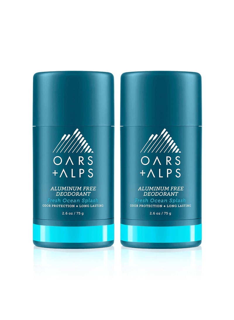 Oars + Alps Aluminum Free Deodorant for Men and Women, Dermatologist Tested and Made with Clean Ingredients, Travel Size, Fresh Ocean Splash, 2 Pack, 2.6 Oz Each