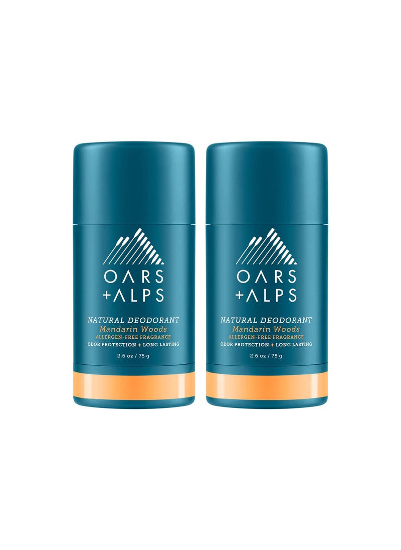 Oars + Alps Aluminum Free Deodorant for Men and Women, Dermatologist Tested and for Sensitive Skin, Vegan, Mandarin Woods, 2 Pack, 2.6 Oz Each
