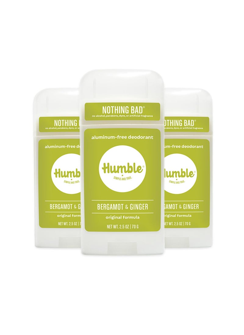 HUMBLE BRANDS Original Formula Aluminum-free Deodorant. Long Lasting Odor Control with Baking Soda and Essential Oils, Bergamot and Ginger, Pack of 3