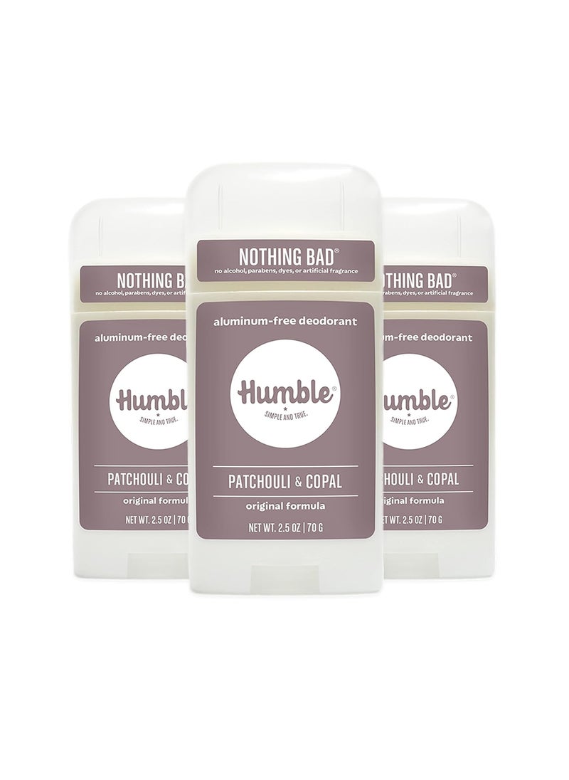HUMBLE BRANDS Original Formula Aluminum-free Deodorant. Long Lasting Odor Control with Baking Soda and Essential Oils, Patchouli and Copal, Pack of 3