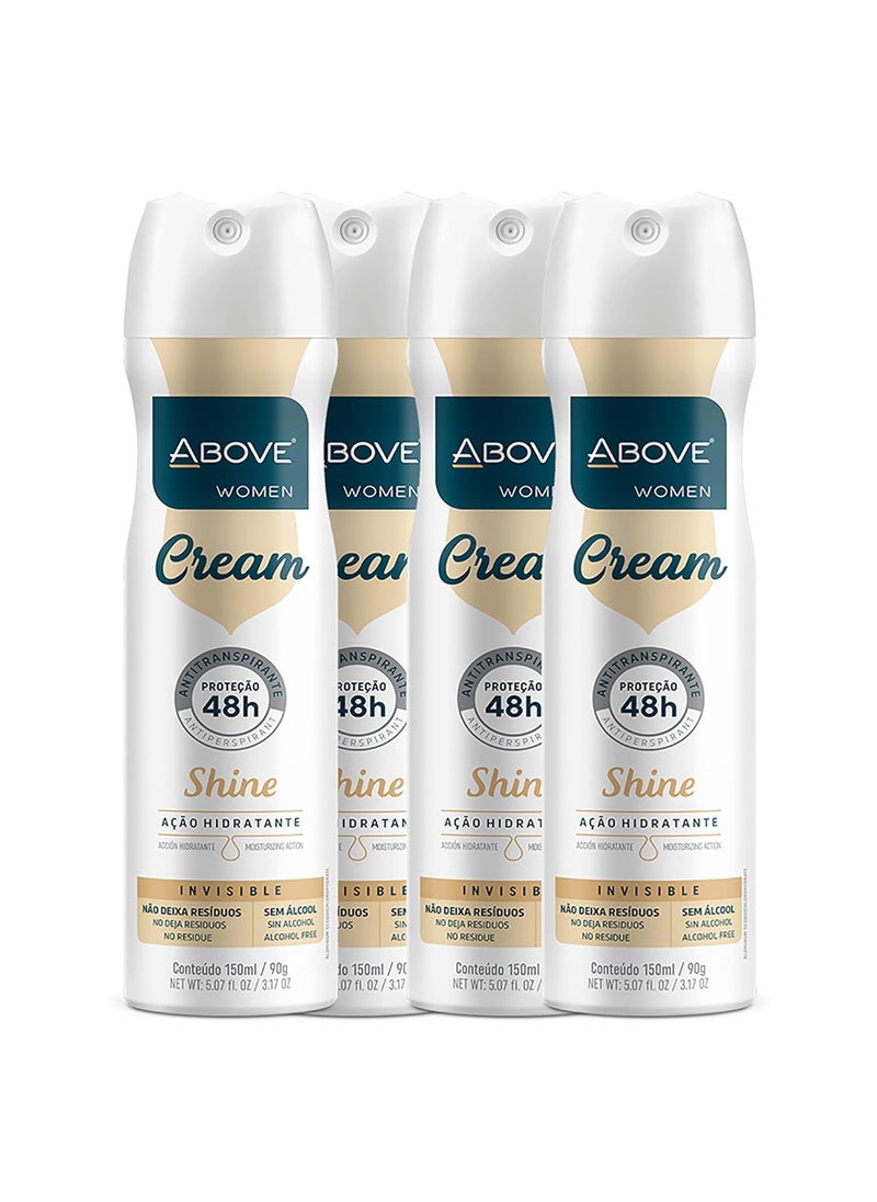 ABOVE 48 Hours Antiperspirant Deodorant Set, Cream Shine, 4 Pcs- Spray Deodorant for Women - Patchouli, Oak Musk, and Citrus Notes - Stain-Free