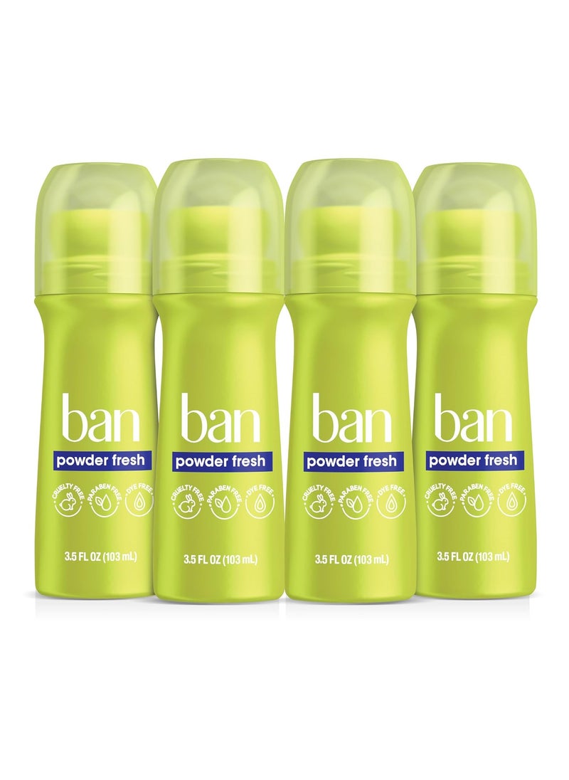 Ban Invisible Roll-on Antiperspirant Deodorant for Women and Men, 24-hour Underarm Odor & Sweat Protection, Powder Fresh, 3.5 Oz, Pack of 4