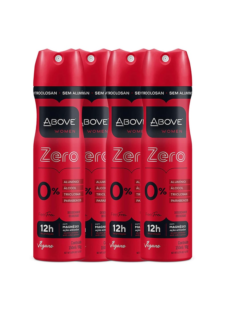 ABOVE Feel Free Zero Set, 4 Pcs - Spray Deodorant for Women - 12-Hour Protection - No Stain - Dry Spray - Aluminum Free Deodorant Spray - Cruelty-Free