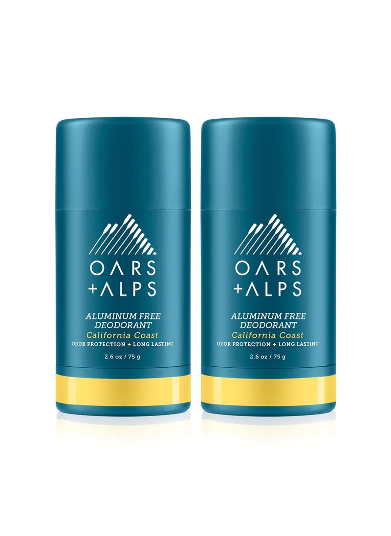 Oars + Alps Aluminum Free Deodorant for Men and Women, Dermatologist Tested and Made with Clean Ingredients, Travel Size, California Coast, 2 Pack, 2.6 Oz Each