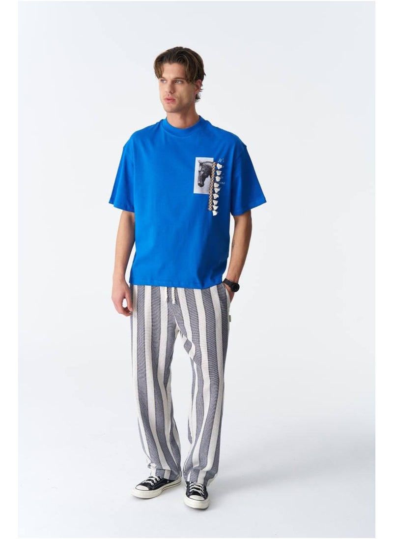 Blue Graphic T-Shirt with Horse Print
