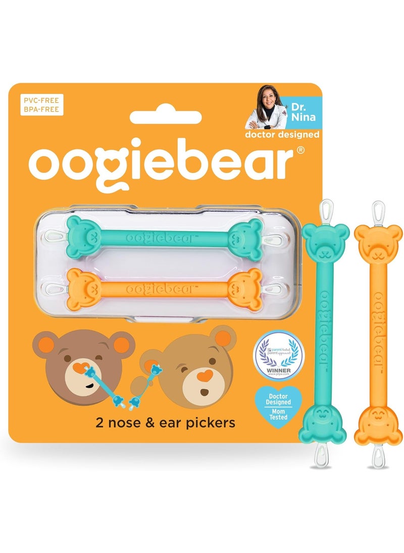 oogiebear: Baby Nose Cleaner & Ear Wax Removal Tool - Safe Booger & Earwax Removal for Newborns, Infants, Toddlers - Dual-Ended - Essential Baby Stuff, Diaper Bag Must-Have, Orange & Seafoam with case