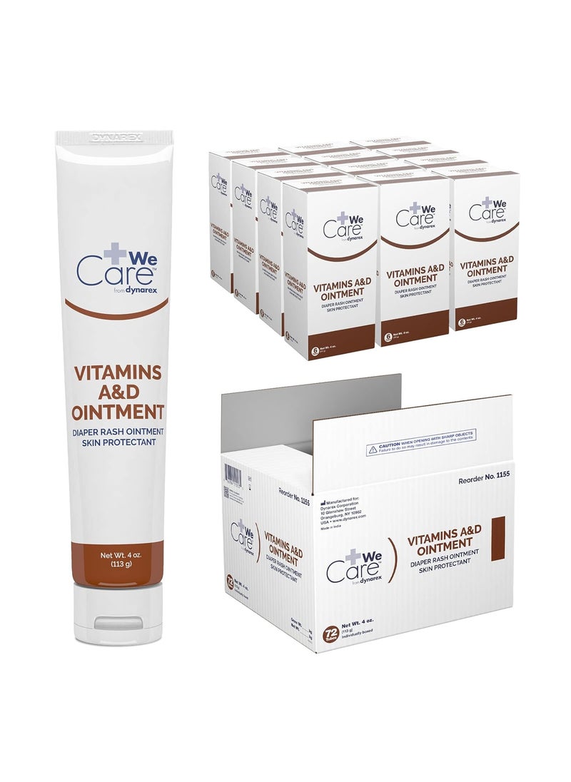 Dynarex Vitamins A & D Ointment, Ointment with Vitamin A and Vitamin D Skin Protectant, for Diaper Rash and Discomfort, White, 1 Case of 72 - 4 oz. Tubes