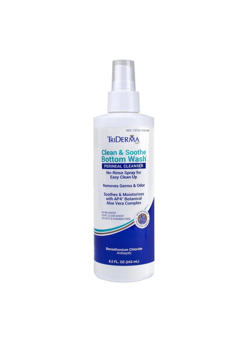 TriDerma Clean & Soothe Bottom Wash Perineal Cleanser for Incontinence Care, Diaper Rash, Post-Partum Care, Full Body No-Rinse Cleanser, 8.2 fl oz