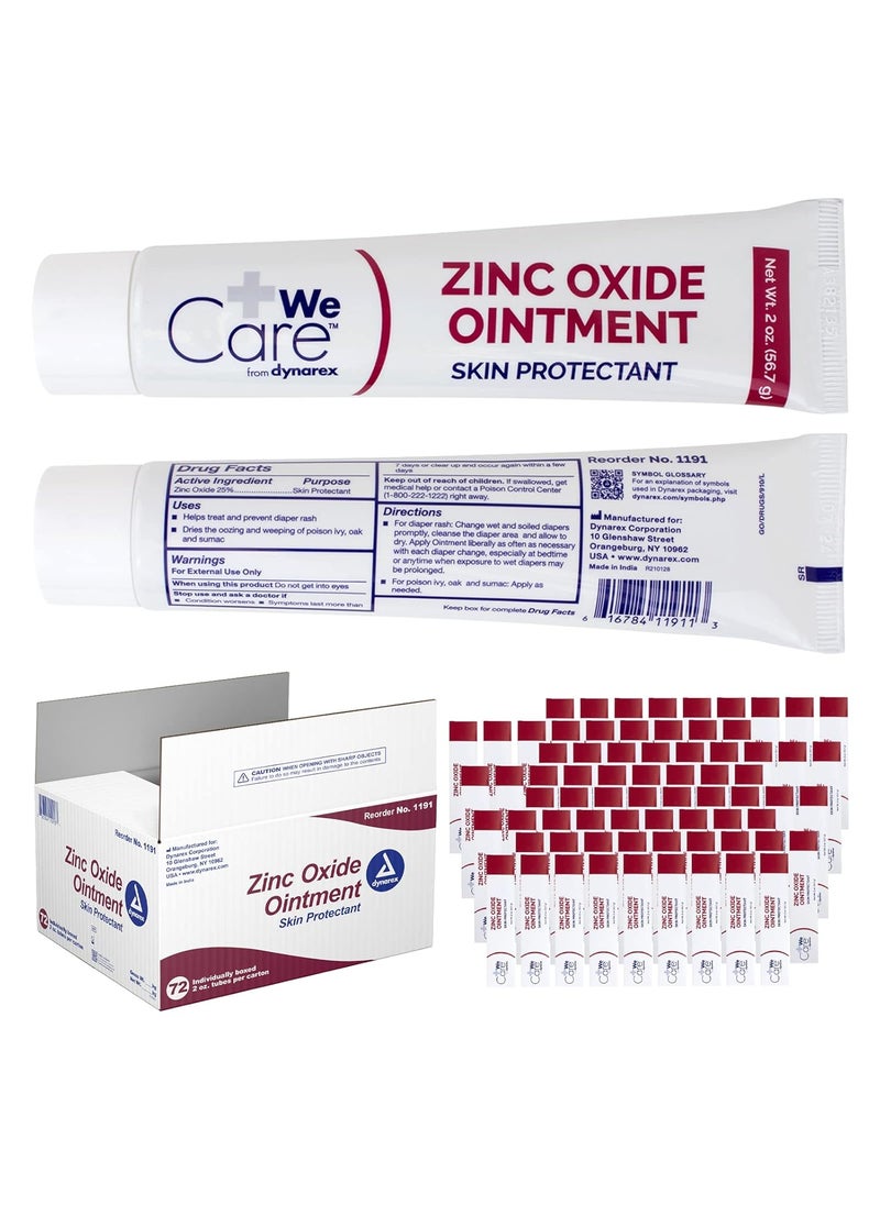 Dynarex 1191 Zinc Oxide Ointment, Soothes, Prevents, White, 2 oz. Tube, Pack of 72