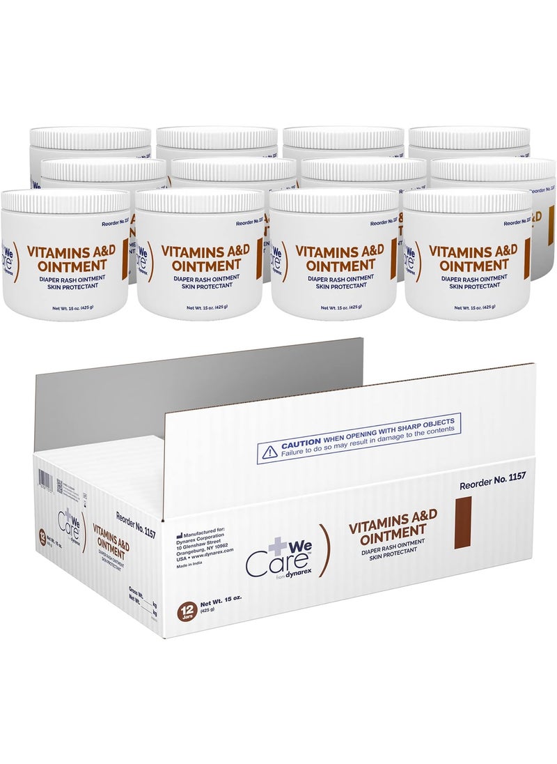 Dynarex Vitamins A & D Ointment, Ointment with Vitamin A and Vitamin D Helps Prevent & Treat Skin Irritation, Diaper Rash, White, 15 Ounce (Pack of 12)