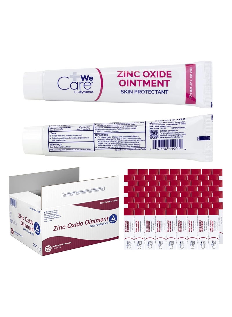 Dynarex 1190 Zinc Oxide Ointment, Soothes, Prevents, White, 1 oz. Tube, Pack of 72