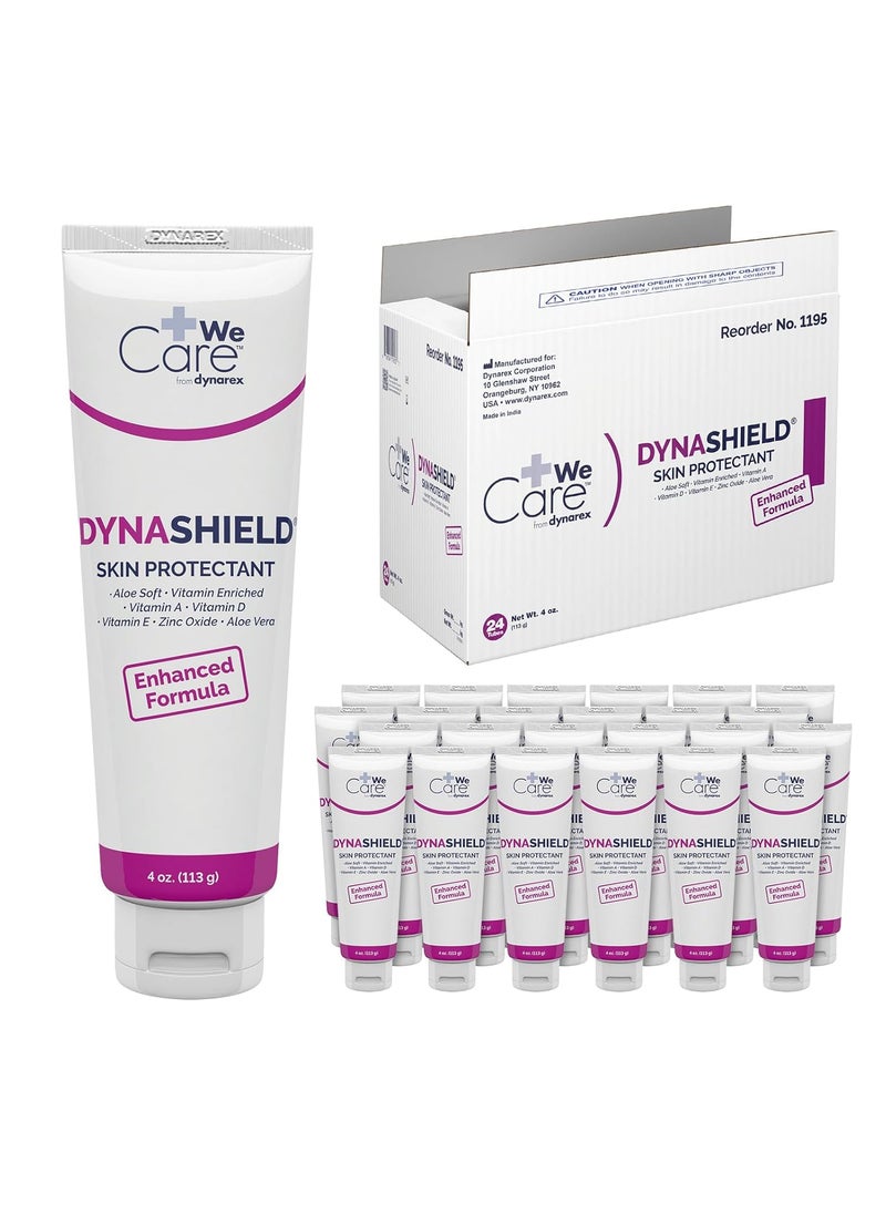 Dynarex DynaShield Skin Protectant Barrier Cream - Zinc Oxide Cream with Vitamins A, D, E, Aloe Vera - Protective Ointment, Helps Moisturize Dry Skin - 4oz Tube, 24 Per Case