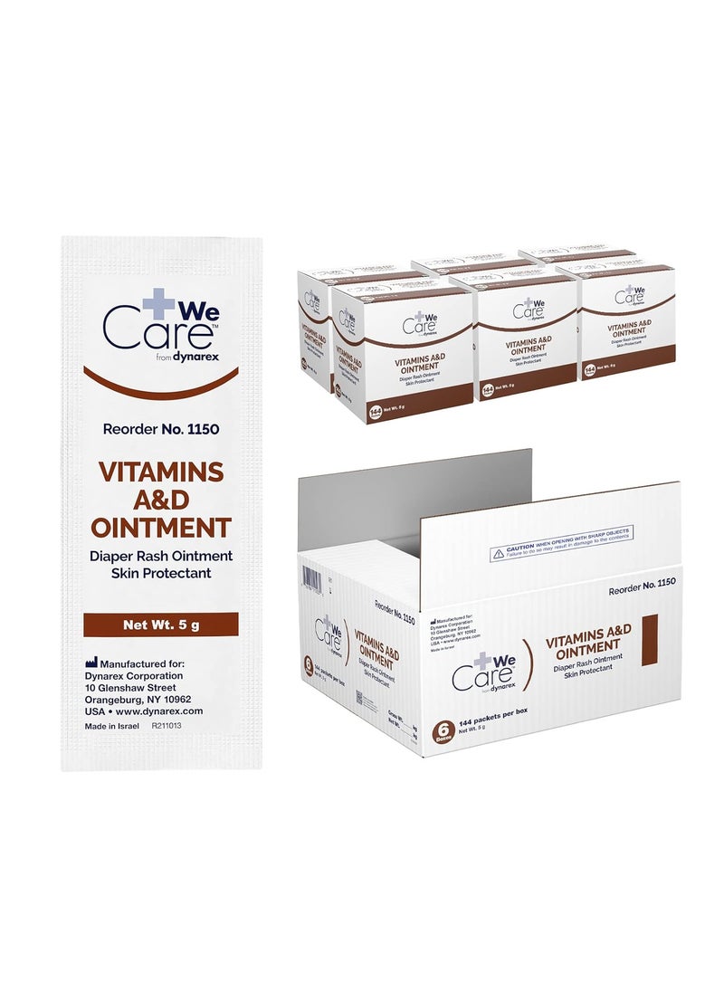 Dynarex Vitamins A & D Ointment, Ointment with Vitamin A and Vitamin D Skin Protectant, for Diaper Rash and Discomfort, White, 6 Boxes of 144, 5g Packets