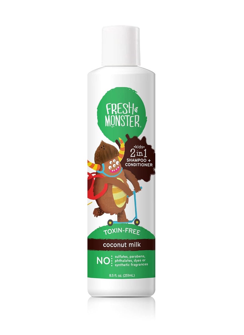Fresh Monster 2-in-1 Kids Shampoo & Conditioner, Toxin-Free, Hypoallergenic, Tear-free Shampoo & Conditioner for Kids, Coconut (8.5oz)