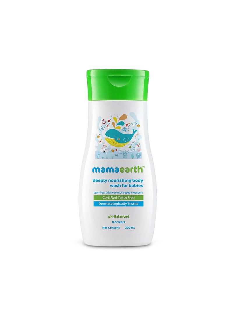 MAMAEARTH Deeply Nourishing Body Wash For Babies - 200ml | Infused with Coconut Oil, Orange & Aloe Vera Extract | Deeply Nourishing, Tear-Free Cleanser