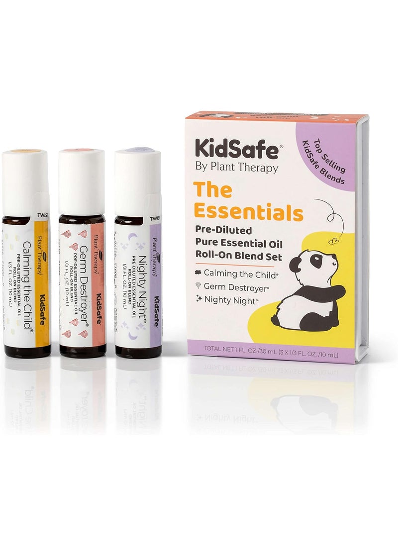Plant Therapy KidSafe Essentials Roll-On Set 100% Pure, Therapeutic Grade Essential Oils Diluted in Coconut Oil 10 mL (1/3 oz) Each