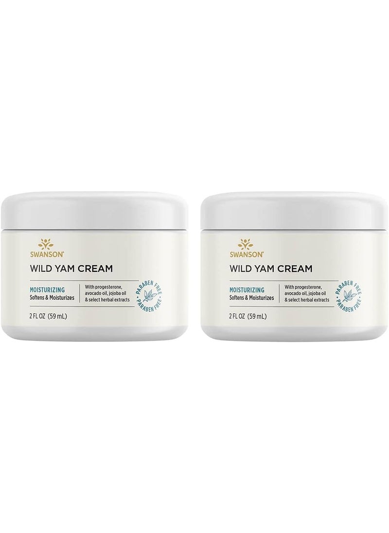 Swanson Wild Yam Cream - Formula for Women Promoting Perimenopause & Menopause Support - Women's Health Balm w/No Parabens for Comfort & Wellness - (2 fl. oz. Jar) 2 Pack)