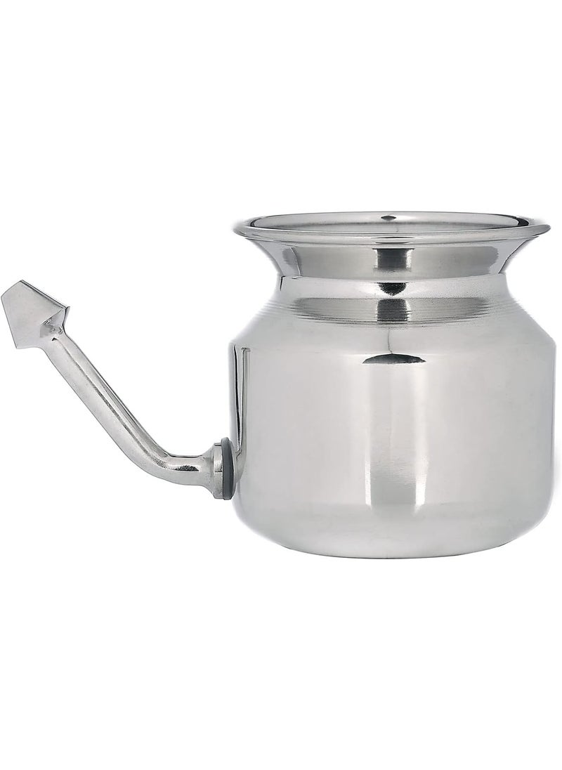 HealthGoodsIn Ultra Durable High Grade Stainless Steel Neti Pot for Nasal Irrigation + Neti Salt + 1 Cleaning Brush for Spout