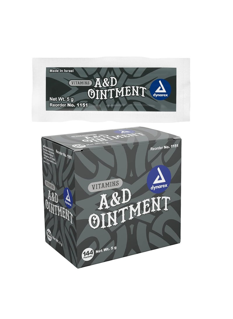 Dynarex Vitamins A&D Ointment Without Lanolin - Vitamin A and D Ointment Protectant for Minor Cuts, Burns, Diaper Rash & Dry Skin - 1 Box - 144 Packets/Box - 5g Packets