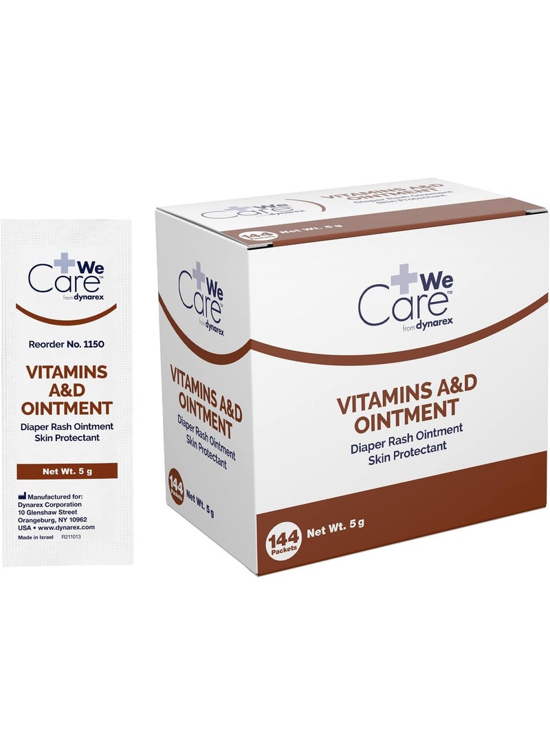 Dynarex Vitamins A & D Ointment, Ointment with Vitamin A and Vitamin D Skin Protectant, for Diaper Rash and Discomfort, White, 1 Box of 144-5g Packets