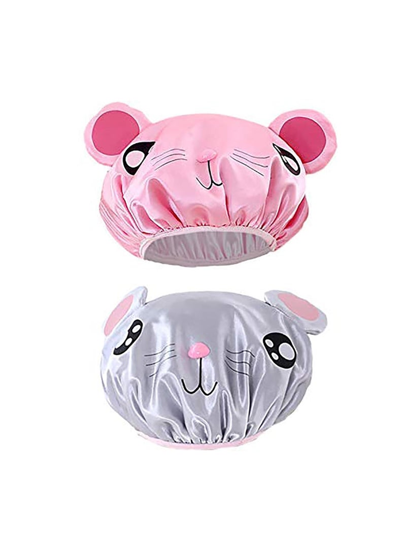 G2PLUS Shower Cap, 2PCS Funny Cute Cartoon Bath Hat, Waterproof Shower Bath Caps, Elastic Bath Cap for Boys or Girls
