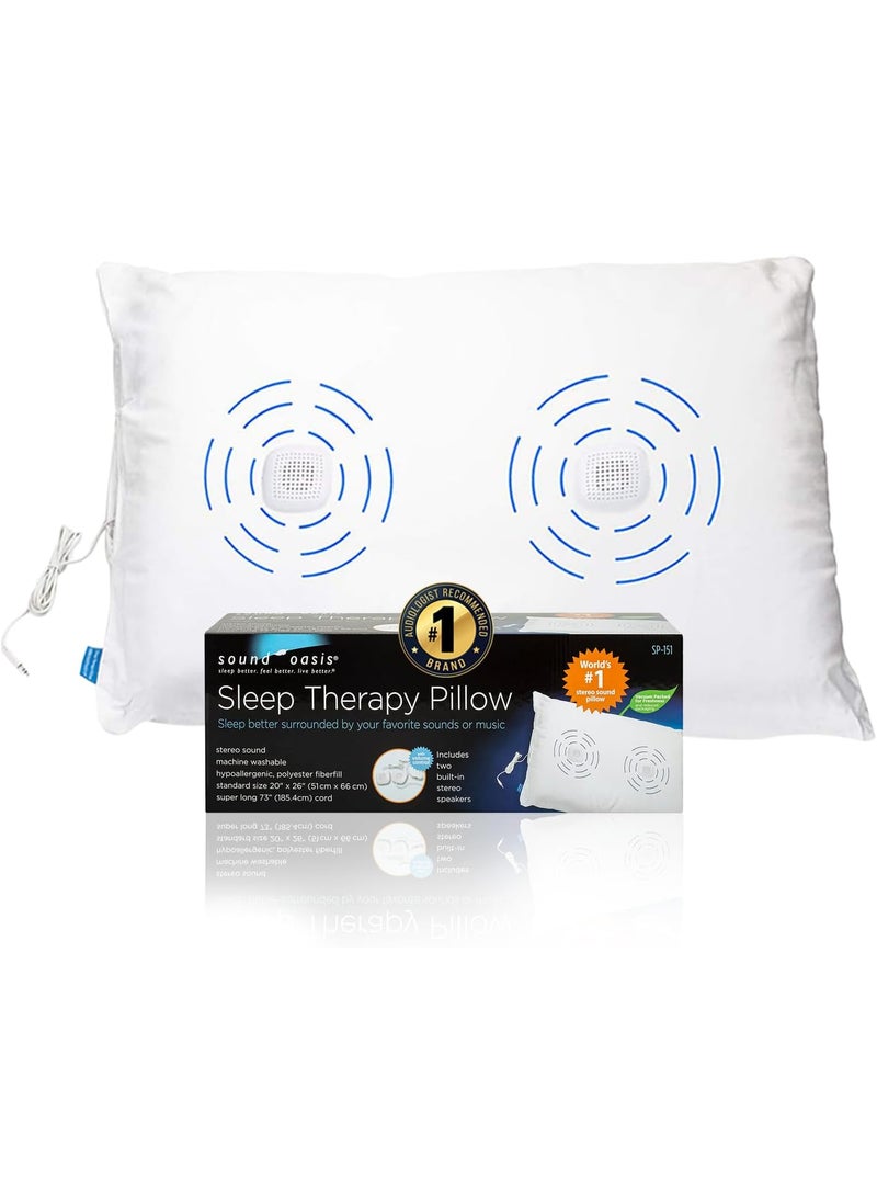 Sound Oasis Sleep Therapy Pillow, 2 Hi-Fidelity, Ultra-Thin Stereo Speakers, Vol. Control, Connect to Sound Source, Fall Asleep Wake Up Refreshed, Sleep, Relax, Manage Tinnitus, Comfortable & Soft.