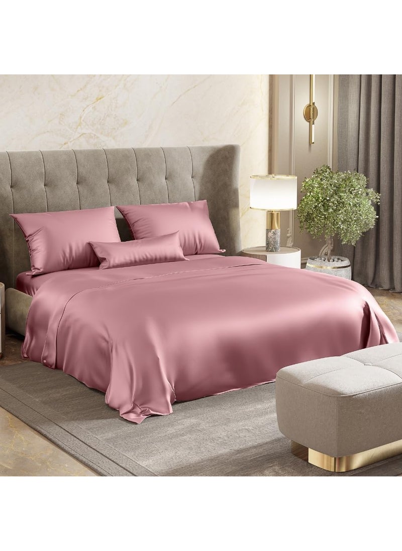 Haus Kinder Premium Satin Royale Muted Rose Bedsheets King Flat Bedsheet with 2 Pillow Cover Set 300TC for SummersWinter Gift for Couples Romantic Dates Wedding