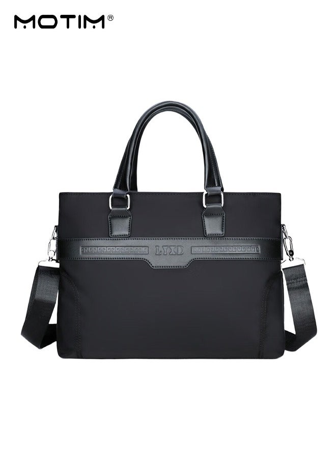 Business Oxford Cloth Briefcase, 14-Inch Laptop Bag, Large Messenger Bag, Soft Top Handle Handbag with Long Straps for Men Travel Office Work