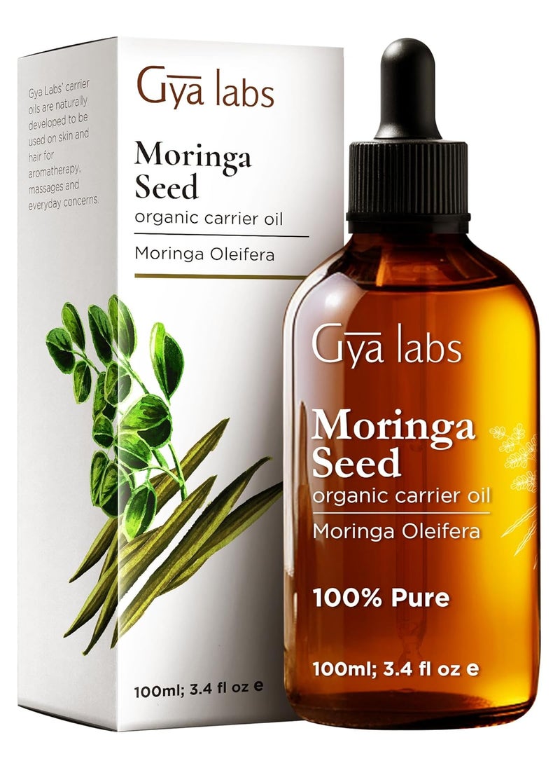 Gya Labs Organic Moringa Oil for Skin - 100% Pure Natural Moringa Carrer Oil for Hair, Face, Scalp - Nourishing & Revitalizing (3.4 Fl Oz)
