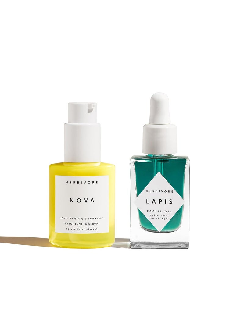HERBIVORE Clearly Bright Regimen | Nova 15% Vitamin C Brightening Serum + Lapis Blue Tansy Skin Balancing Face Oil