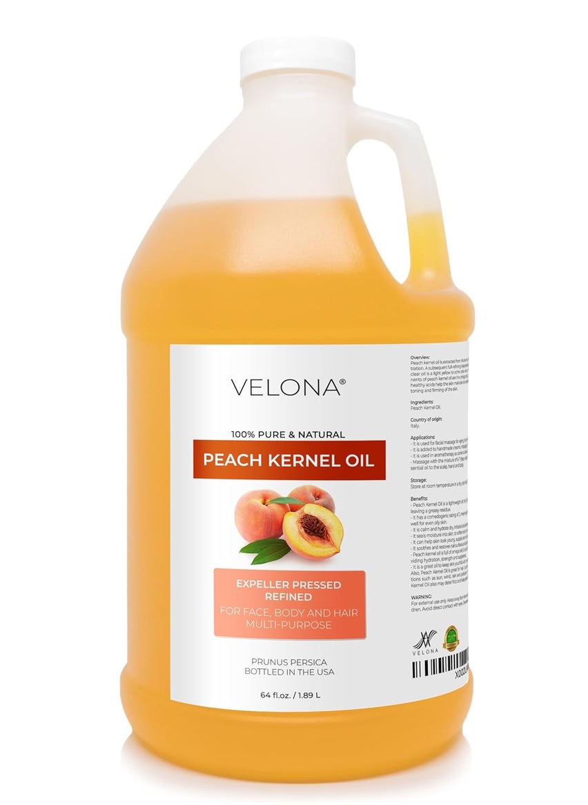 velona Peach Kernel Oil 64 Fl Oz | 100% Pure and Natural Carrier Oil | Refined, Cold pressed | Cooking, Skin, Hair, Body & Face Moisturizing | Use Today - Enjoy Results